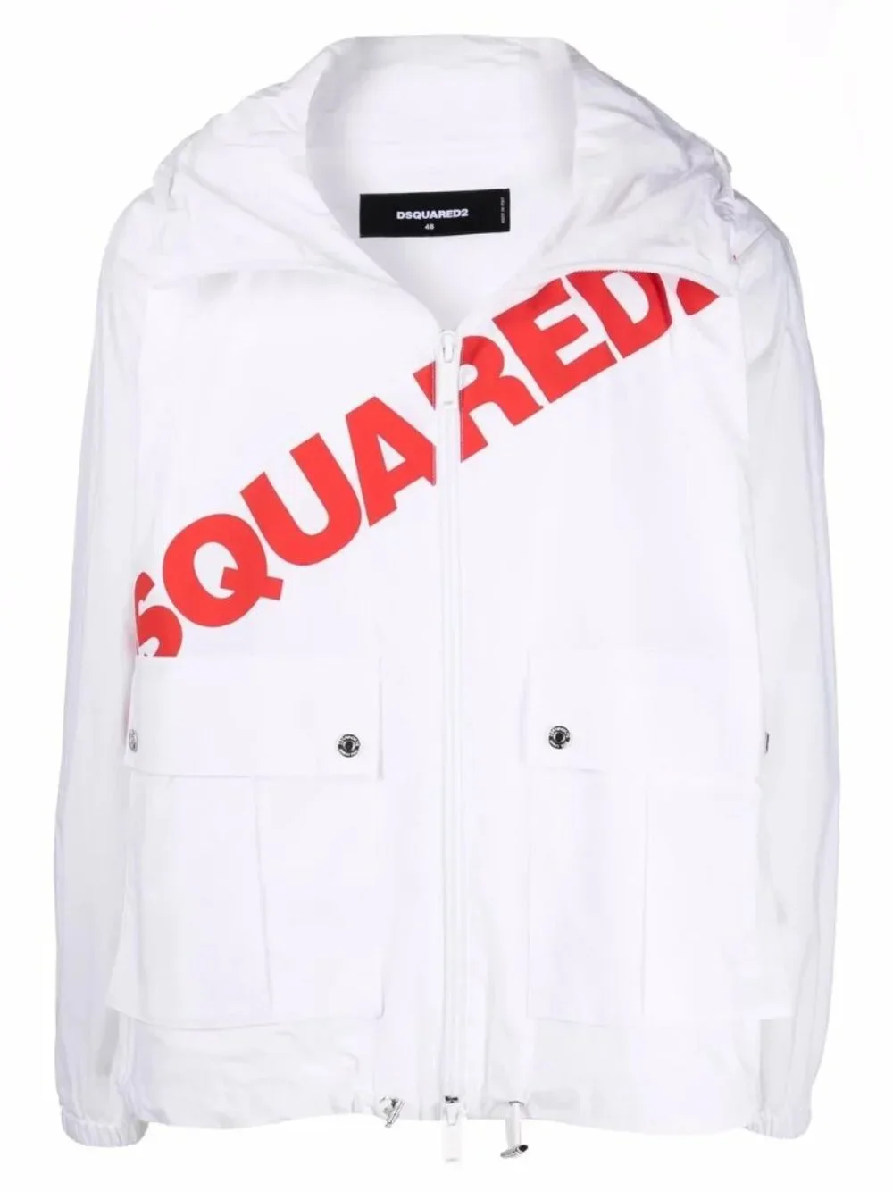 NWT $1122 DSQUARED2 Logo Print Cargo Pocket Hoodie White Red Size XL